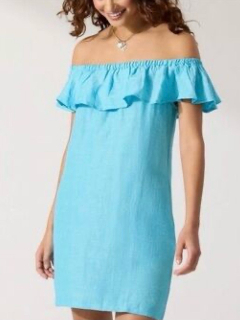 Tommy Bahama Aqua Off-Shoulder Ruffle Strapless Dress